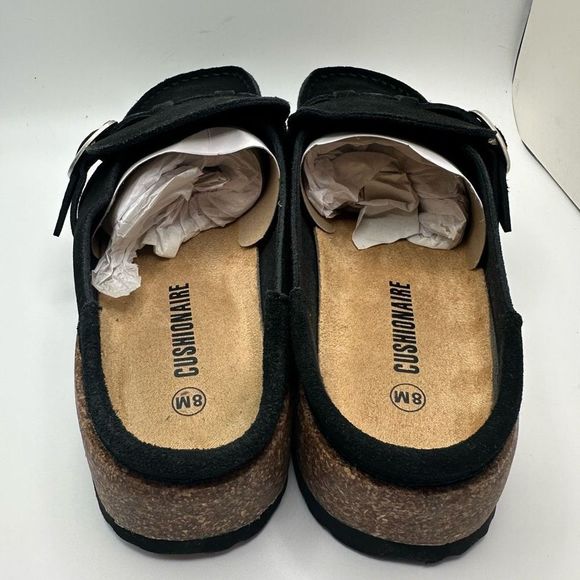 CUSHIONAIRE Women's Genuine Leather Cork Footbed Clog with +Comfort 8 BLACK - Picture 4 of 7